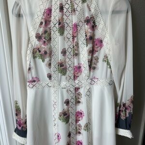 Ted Baker Floral Long Sleeve Dress - White and Pink